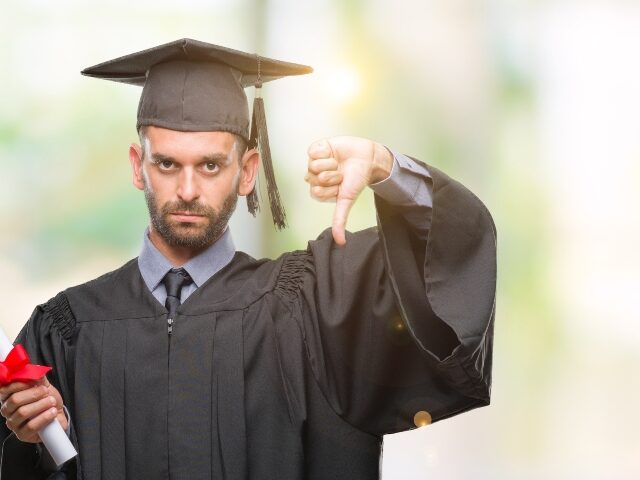 Upset college grad