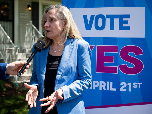 Abigail Spanberger, governor of Virginia, speaks to a member of the media during a "Virgin