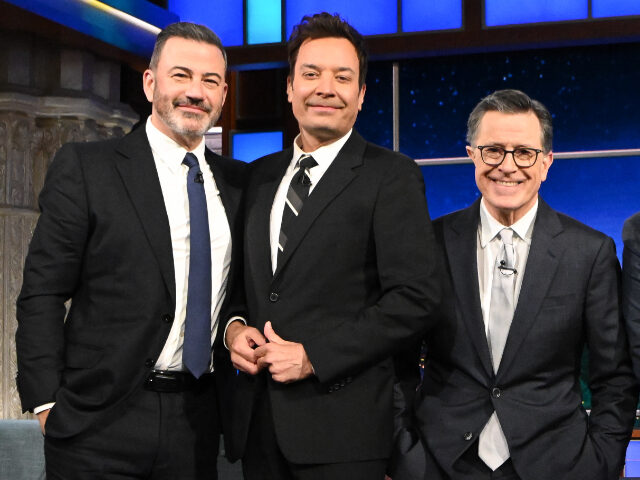 NEW YORK - MAY 11: The Late Show with Stephen Colbert and guests Jimmy Kimmel, Jimmy Fallo
