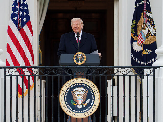 President Donald J. Trump delivers remarks from the Blue Room Balcony at a Great American