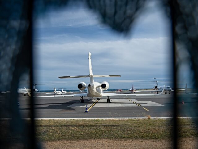 private jets NICE, ALPES-MARITIMES, FRANCE - 2022/09/29: Private jets are seen parked at Nice Cote d'Az