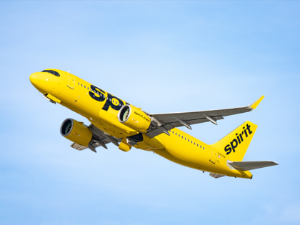 Spirit Airlines Airbus takes off from LAX Airport on January 24, 2025, in Los Angeles, Cal