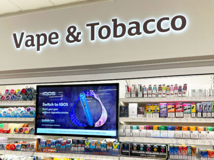 A view of Vapes and Pouches for sale in store on February 18 2026 in London, United Kingdo