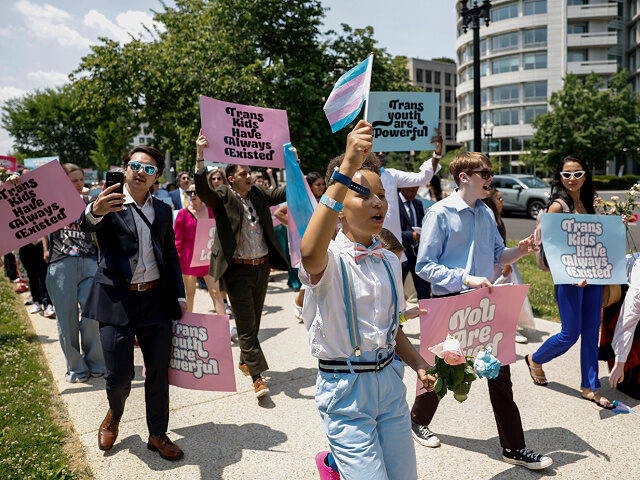WASHINGTON, DC - MAY 22: Trans kids and additional activists march to the U.S. Supreme Cou