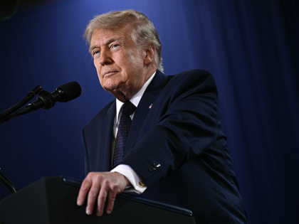 US President Donald Trump delivers a speech about the economy at Rockland Community Colleg