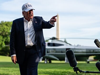 US President Donald Trump speaks to members of the media on the South Lawn of the White Ho