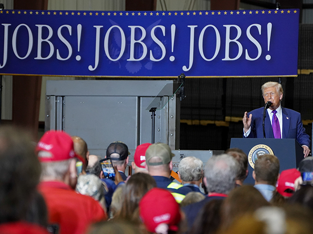 President Donald Trump speaks at the Coosa Steel Corporation factory in Rome, Georgia, on