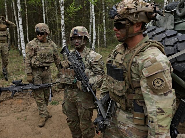 BEMOWO PISKIE, POLAND - MAY 06: Soldiers of the U.S. Army 2nd Cavalry Regiment Stryker Bri