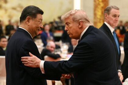 China's President Xi Jinping and US President Donald Trump attend a state banquet aft