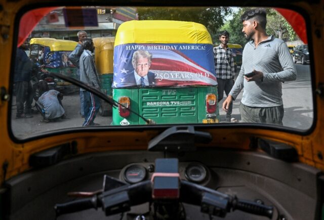 New Delhi's iconic auto-rickshaws have received a Donald Trump-themed makeover to mar