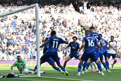 Joao Palhinha scores for Tottenham against Everton