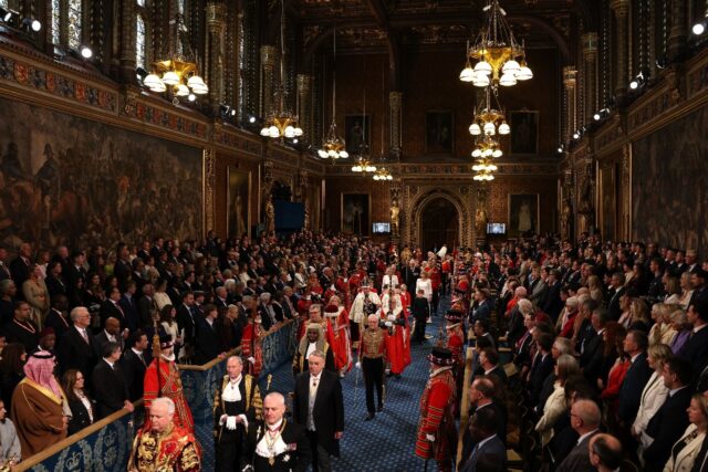 King Charles III wore the Imperial State Crown and the Robe of State