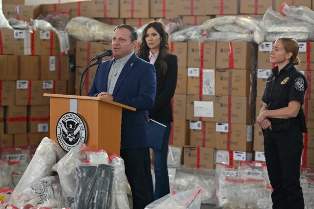 Michael Banks spoke alongside then-Secretary of Homeland Security Kristi Noem at an event
