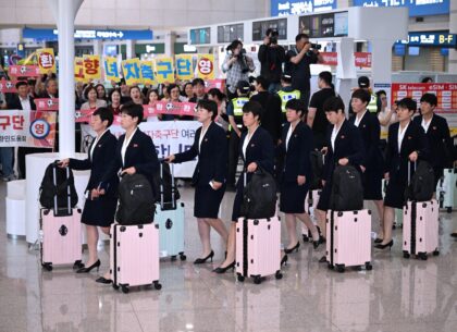 North Korea's Naegohyang Women's FC players arrive at Incheon International Airp