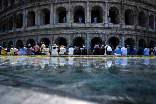 Outside Rome's Colosseum on Thursday, tourists were struggling to cope with temperatu