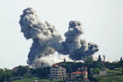 Smoke rises from the site of an Israeli airstrike that targeted the southern Lebanese vill