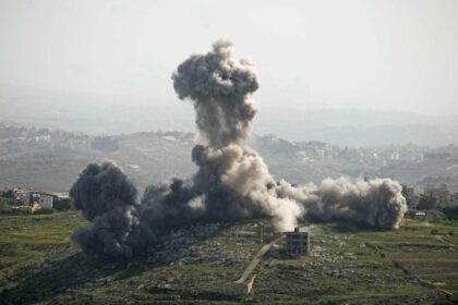 Smoke rises from the site of an Israeli airstrike that targeted the southern Lebanese vill