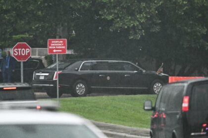 US President Donald Trump's motorcade arrives at Walter Reed National Military Medica