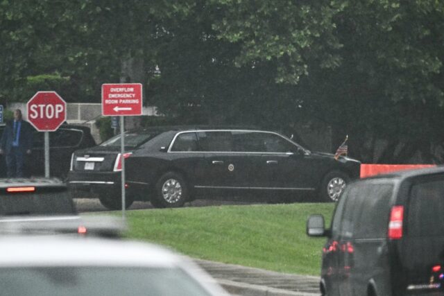 US President Donald Trump's motorcade arrives at Walter Reed National Military Medica