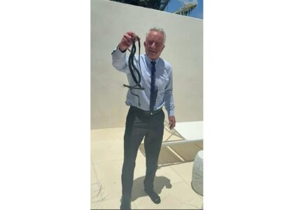 US Secretary of Health Robert F. Kennedy Jr. grabs two snakes with his bare hands, the lat