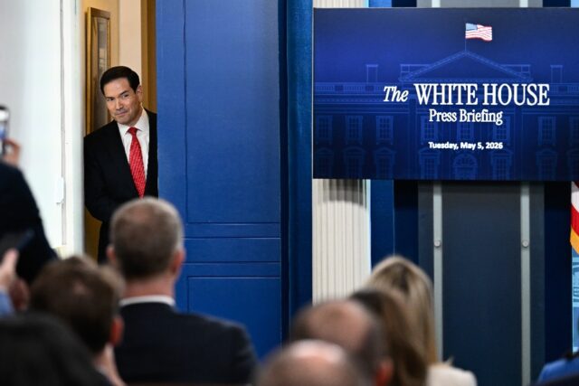 US Secretary of State Marco Rubio arrives for a press briefing in the Brady Briefing Room