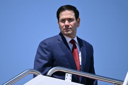 US Secretary of State Marco Rubio boards Air Force One at Joint Base Andrews on May 12, 20