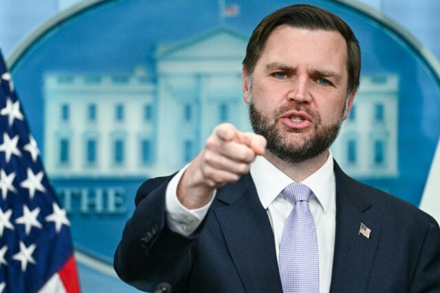 US Vice President JD Vance speaks during a press briefing at the White House