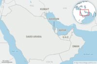 The British military says a bulk carrier caught fire after being hit off the coast of Qatar