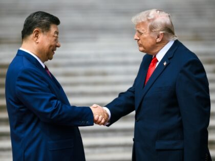 President Donald J. Trump participates in a welcome ceremony with President Xi Jinping of