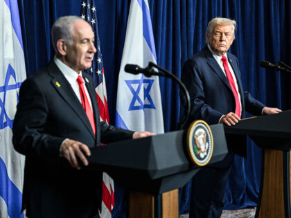 President Donald Trump participates in a bilateral press conference with Israeli Prime Min