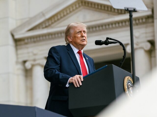 President Donald J. Trump delivers remarks during a Memorial Day ceremony at Arlington Nat
