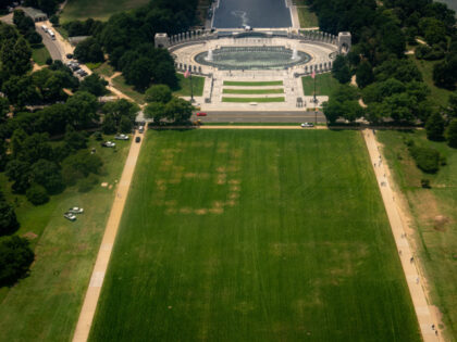 The numbers "86 47" are burned into the grass on the National Mall between the W