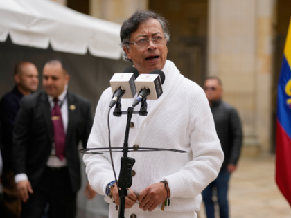 Colombia's President Gustavo Petro speaks after voting during legislative elections i
