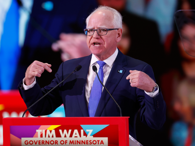 AP26108700993061 Gov. Tim Walz, D-Minn., delivers a speech at the Global Progressive Mobilisation summit in