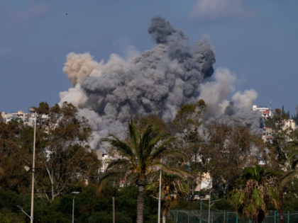 Smoke rises from an Israeli airstrike that hit Burj al-Shamali village near the southern p