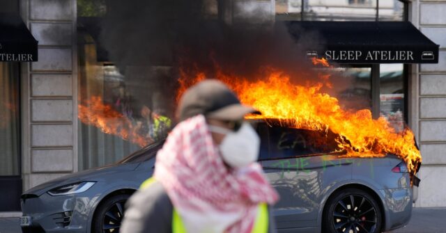 Far Leftists Torch Tesla, Smash Shop Windows, Clash With Cops at G7 Summit in Geneva