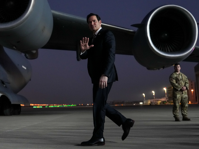 AP26175597604855 U.S. Secretary of State Marco Rubio gestures as he walks to board a U.S. Air Force C-17 Gl
