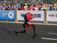 Chinese robot running a race