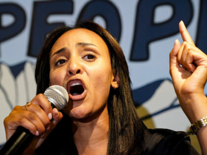 Democratic congressional candidate Melat Kiros speaks after winning the Democratic nominat