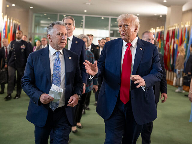 President Donald Trump walks out with Steve Witkoff after taking part in bilateral meeting