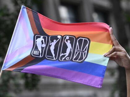 NEW YORK - JUNE 30: NBA Pride Flag during the NBA / WNBA participation in the New York Cit
