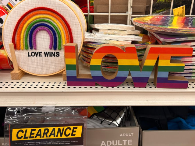 GettyImages-2171225373 Pride merchandise on clearance for sale retail display, Michaels store, Queens, New York.