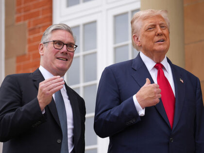 TURNBERRY, SCOTLAND - JULY 28: U.S. President Donald Trump gestures as he meets with Briti