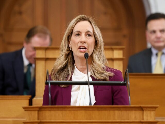 Mikie Sherrill, governor of New Jersey, speaks in the Assembly Chamber of the New Jersey S