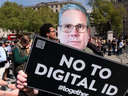 LONDON, UNITED KINGDOM - APR 25, 2026 - Protesters in Trafalgar Square against mandatory D