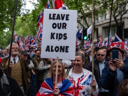 LONDON, ENGLAND - MAY 16: People take part in the "Unite the Kingdom" rally on May 16, 202