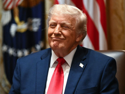 TOPSHOT - US President Donald Trump reacts during a cabinet meeting in the Cabinet Room of