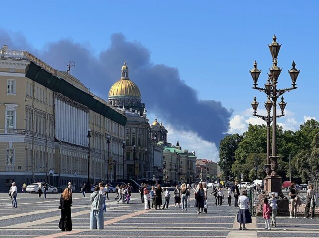 ST. PETERSBURG, RUSSIA - JUNE 03: Black smoke rises after Ukraine reportedly launched unma