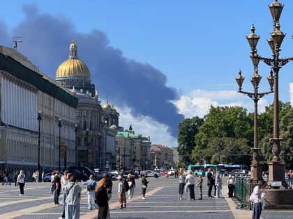 ST. PETERSBURG, RUSSIA - JUNE 03: Black smoke rises after Ukraine reportedly launched unma
