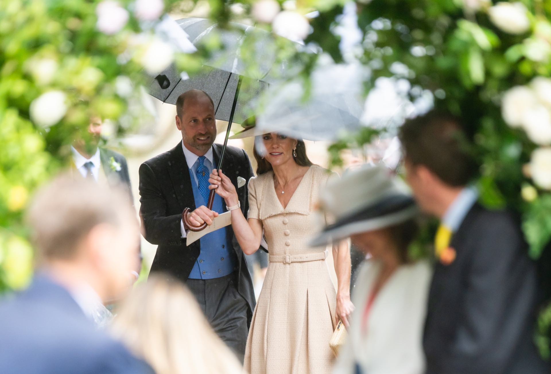 KEMBLE, ENGLAND - JUNE 06: Catherine, Princess of Wales and Prince William, Prince of Wales leave the Royal wedding of Peter Phillips and Harriet Sperling at All Saints Church on June 06, 2026 in Kemble, England. (Photo by Samir Hussein/WireImage)